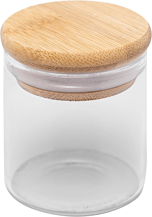 POTE DE VIDRO C/TAMPA DE BAMBU 60ML