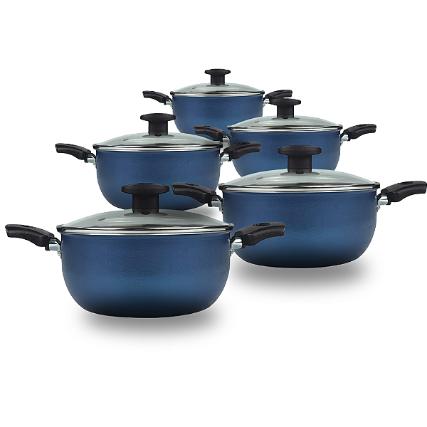 Jogo De Panelas Caçarola 16 à 24 Antiaderente (Azul e Preta)