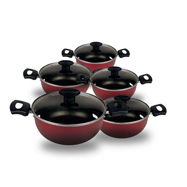 Jogo De Panelas Caçarola 16 à 24 Antiaderente (Vinho e Preta)