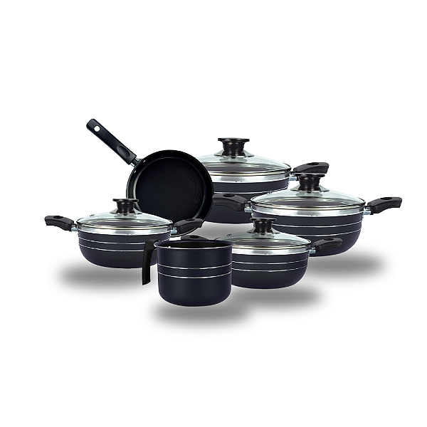 Jogo de Panelas Variadas Silver Lines Premium com Orla - Preto