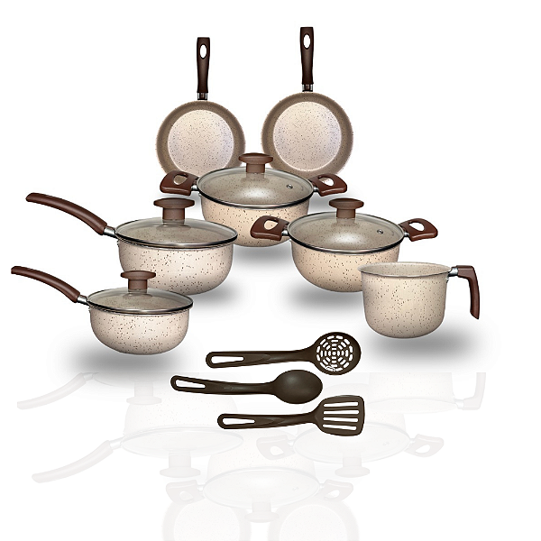 Jogo de Panelas Variadas Antiaderente 10 Peças - Marfim