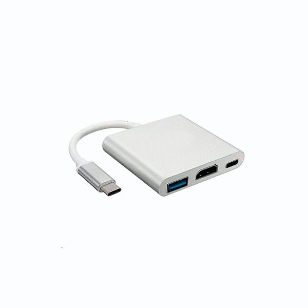 Cabo MD9 USB‑C para HDMI + USB 3.0 + USB‑C Branco – Plug&Play 4K, Ideal para Notebooks & MacBooks