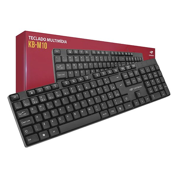Teclado Abnt2 Multmídia Preto C3tech Com Fio Usb Ergônomico KB-M10BK