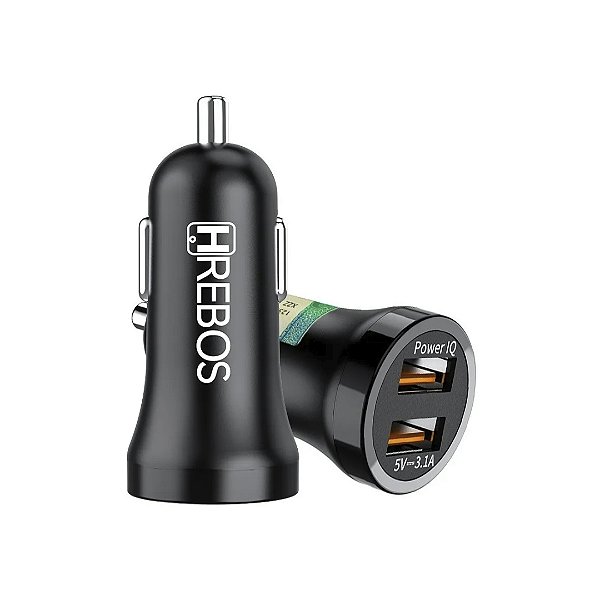 Carregador Veicular HREBOS com 2 Entradas USB – Praticidade e Eficiência para o Seu Dia a Dia