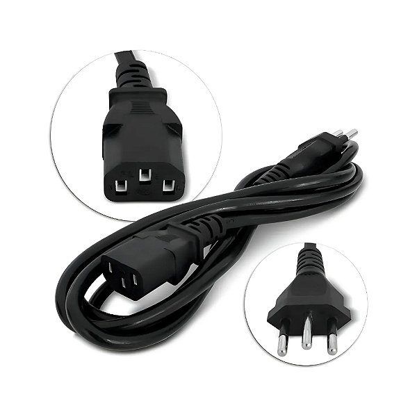 Cabo de Força Tripolar NBR14136 5 Metros Reforçado 110v/220v para Fonte de PC e Equipamentos