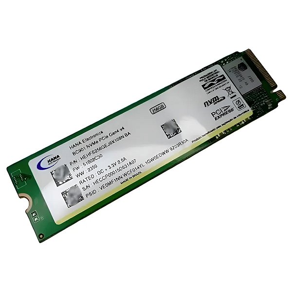 SSD NVMe M.2 256GB HANA Electronics OEM Gen4 480MB/s Leitura e 450MB/s Escrita