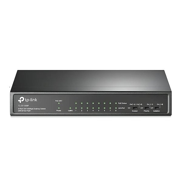 Switch TP-Link TL-SF1009P com 8 portas PoE e 1 porta Uplink Fast Ethernet – Ideal para CFTV, redes SOHO e pequenas empre