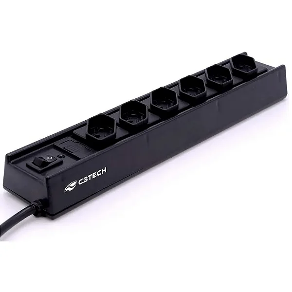 Filtro de Linha C3 Tech 6 Tomadas Bivolt Preto FL-61BK com Proteção Contra Sobretensão e Cabo Longo – Segurança para Seus Aparelhos