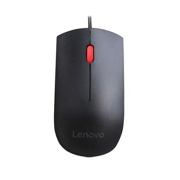 Mouse USB Lenovo Essential Óptico com Fio Preto Conexão USB Plug and Play para Notebook e PC