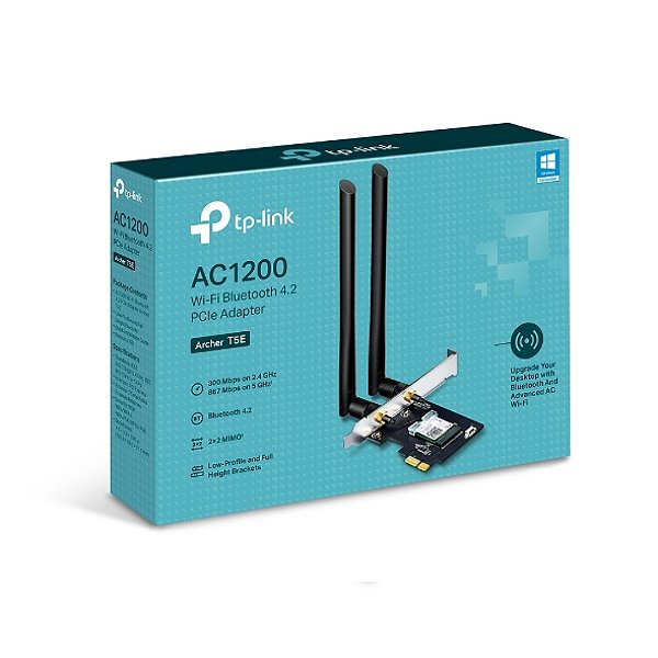 Placa de Rede Wireless AC1200 PCIe com Bluetooth T5E Dual Band 2.4GHz 5GHz para Desktop Antena Externa