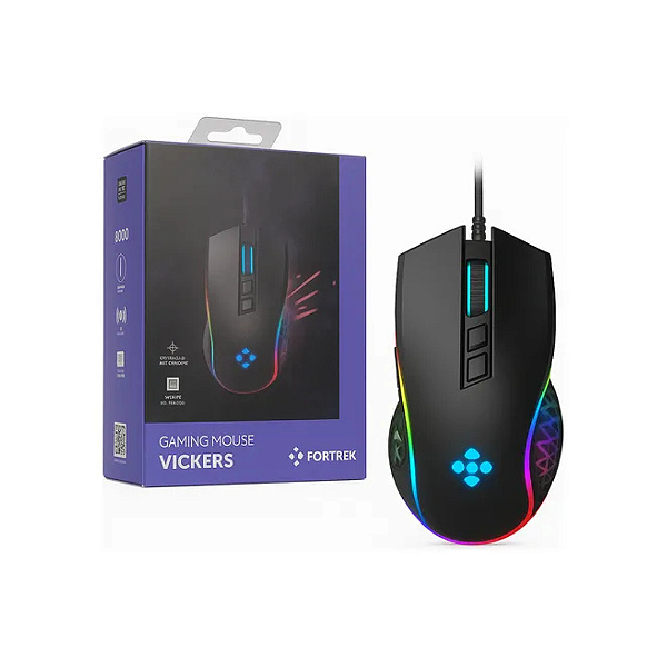 Mouse Gamer Fortrek Vickers 8000 DPI RGB Preto USB  6 Botões