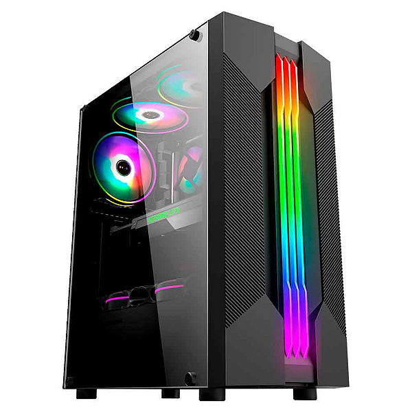 Gabinete Gamer Kmex CG 01A9 Bifrost com 6 LEDs RGB design moderno preto