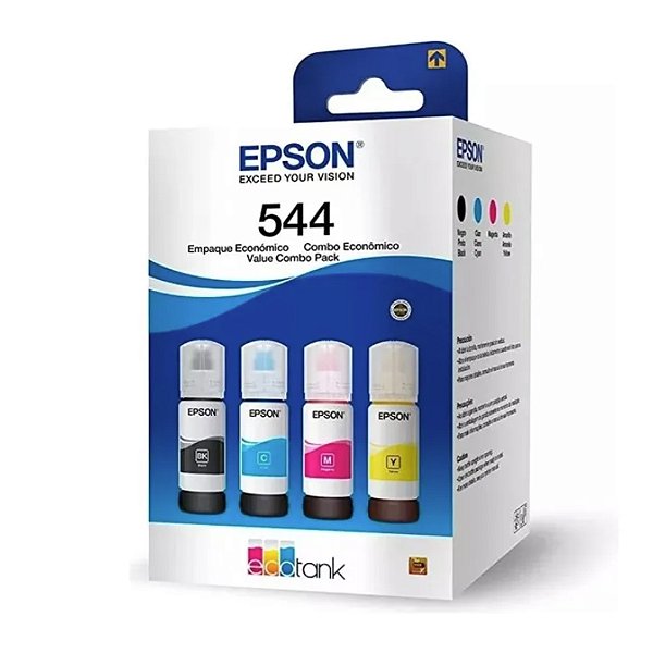 Kit Refil de Tinta Epson EcoTank T544520-4P Original 4 Cores para L3110 L3150 L3250 L3210 e L5190