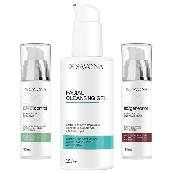 KIT ANTI ACNE - Gel de Limpeza Facial + Sérum Anti Acne + Sérum Clareador