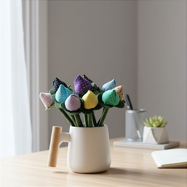 10 Tulipas de tecido artesanal no lápis delicada e criativa.