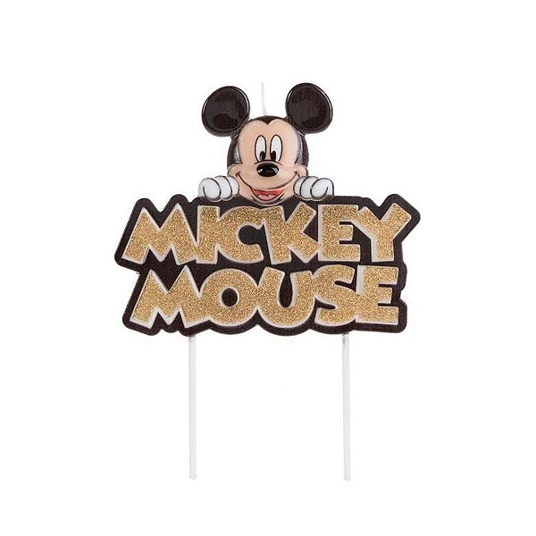 Vela Mouse Dourada c/Preto Decoração Silver Festas