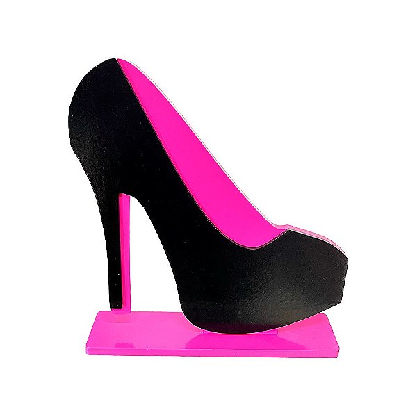 Display Mdf Sapato De Salto Pink Com Preto Decorativo Barbie - Sanja Festas