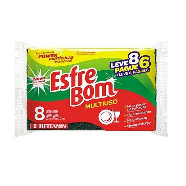 Kit 8 Esponjas Multiuso Lava Louça Esfrebom