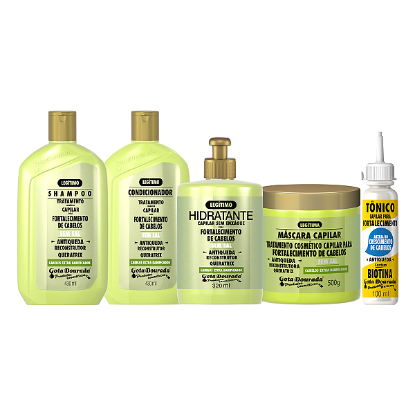Shampoo Condicionador Creme Máscara Tônico Fortalecimento e Antiqueda Gota Dourada
