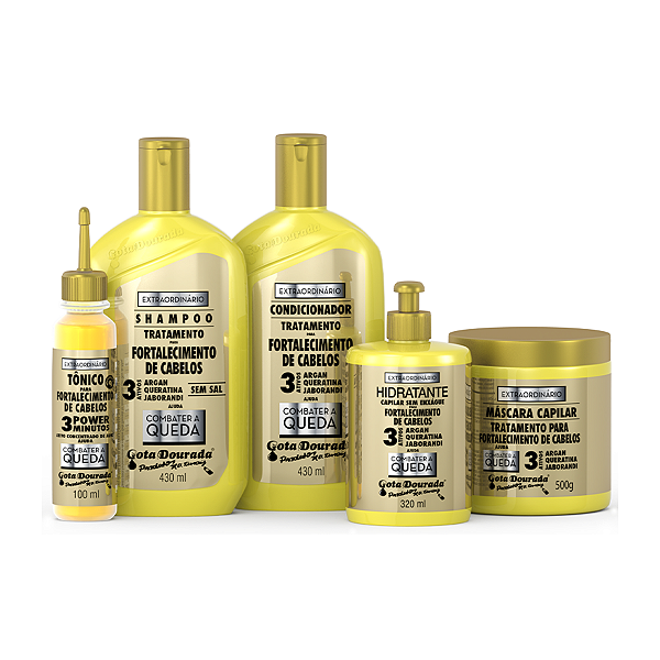 Shampoo Condicionador Creme Máscara Tônico Capilar Combate a Queda Gota Dourada