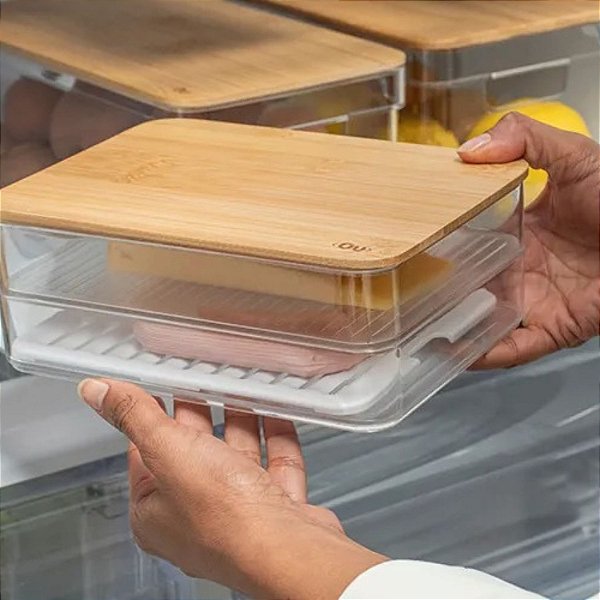 Porta Frios Duplo Com Tampa de Bambu Clear Fresh Ou