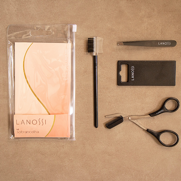 Conjunto Kit Sobrancelha 4 Pçs Tesoura Pente Espelho Lanossi