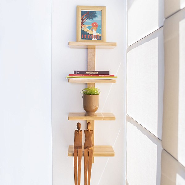 Estante Suspensa de Parede Organizadora De Bambu 4 Andares Oikos