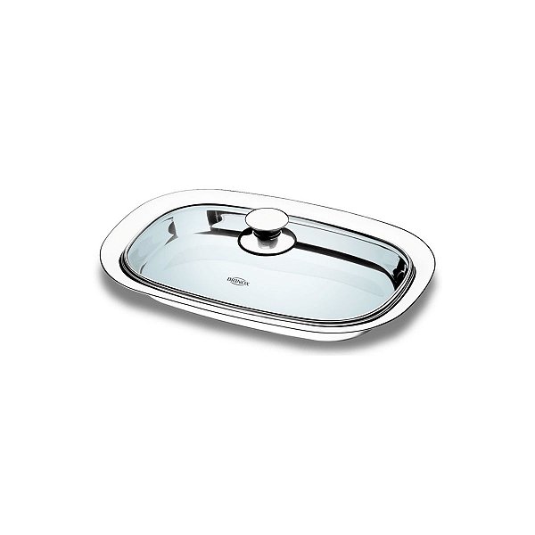 Travessa de Aço Inox Com Tampa De Vidro Servir 35 Cm Brinox