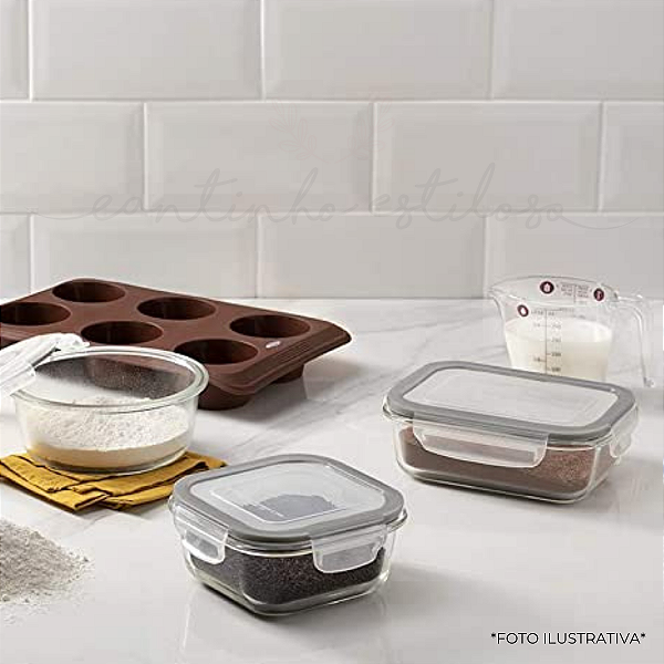 Pote Retangular de Vidro Hermético com Travas Lock e Stock Brinox
