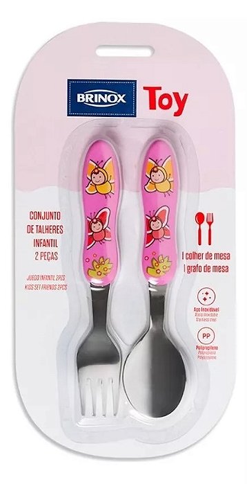 Conjunto Infantil 2 Peças Garfo E Colher Talheres Bebe Brinox