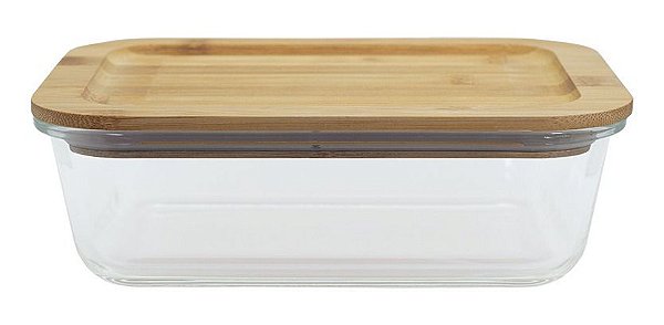 Pote Hermético de Vidro com Tampa de Bambu Retangular 1520ml