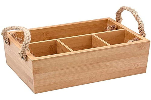 Porta Talheres Organizador Multiuso De Bambu Com Alca Oikos