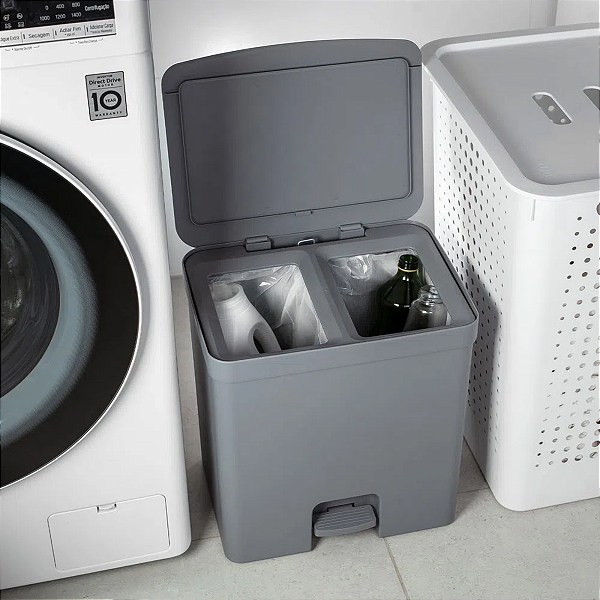 Lixeira de Pedal para Cozinha 20 Litros Duplo Compartimento Reciclagem Cozinha Ou
