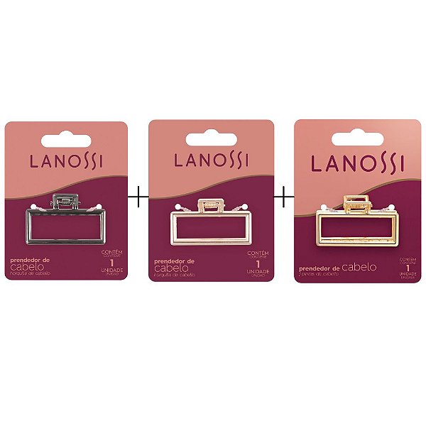 Kit 3 Presilhas Piranha de Cabelo Prendedor de Metal Lanossi