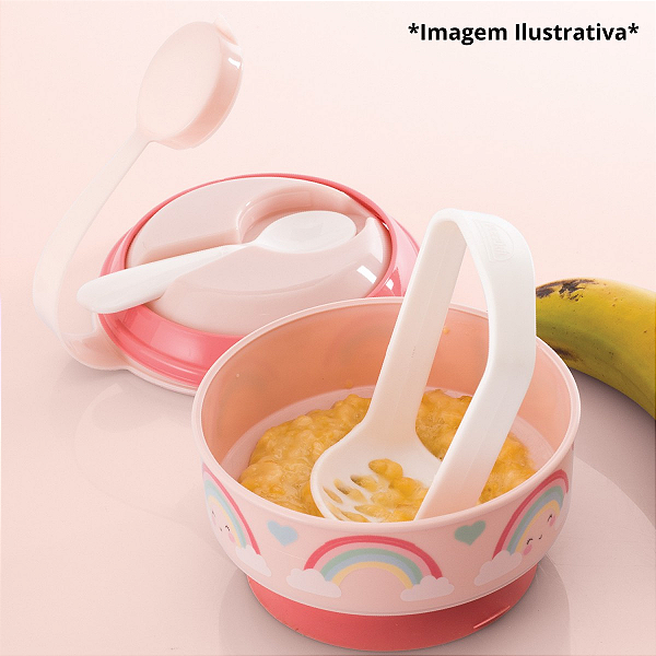 Kit Caneca 330 ml e Pote De Papinha Com Amassador Bebe Infantil Plasútil