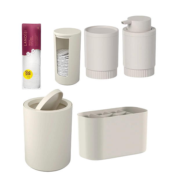 Kit Banheiro Maquiagem Lixeira Organizador Pia Skincare 6pçs