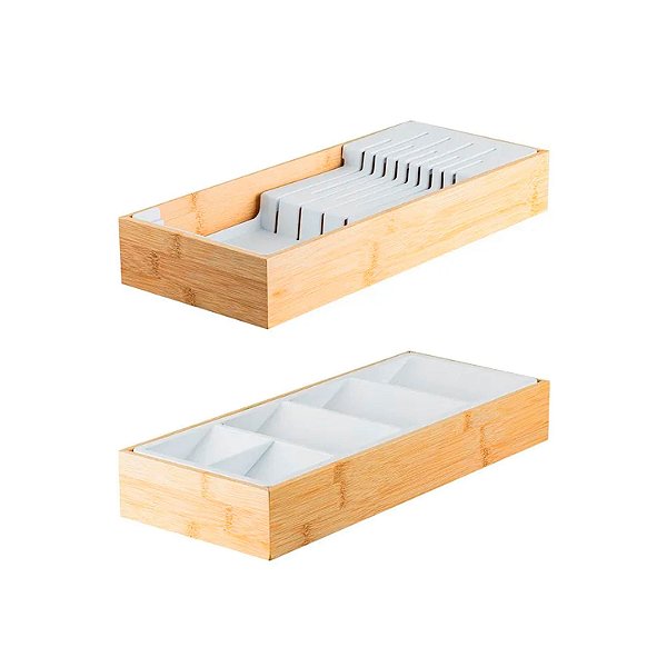 Kit Organizador De Talher E Faca Porta Talher Faqueiro Bambu
