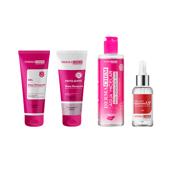 Kit Limpeza Pele Seca Skincare Rosa Mosqueta Gel Sérum 4pçs