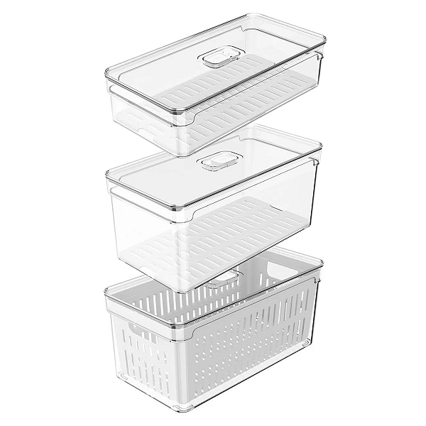 Kit 3 Organizadores De Geladeira Frutas Legumes Verduras 5L
