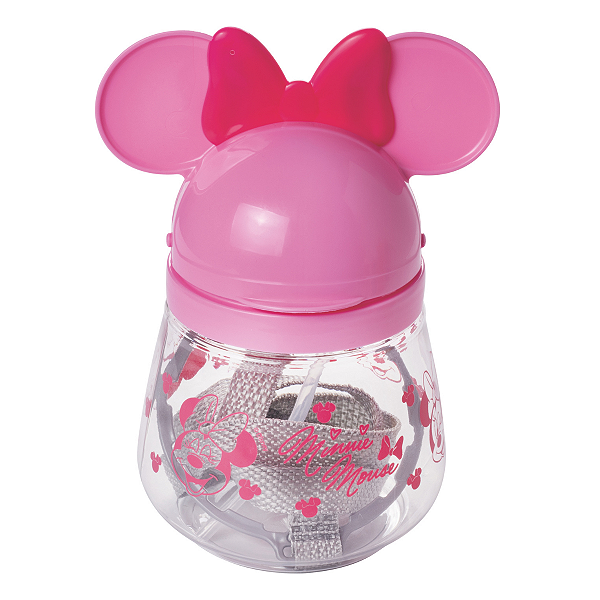 Garrafa Com Tampa e Orelha Infantil Canudo Silicone Disney
