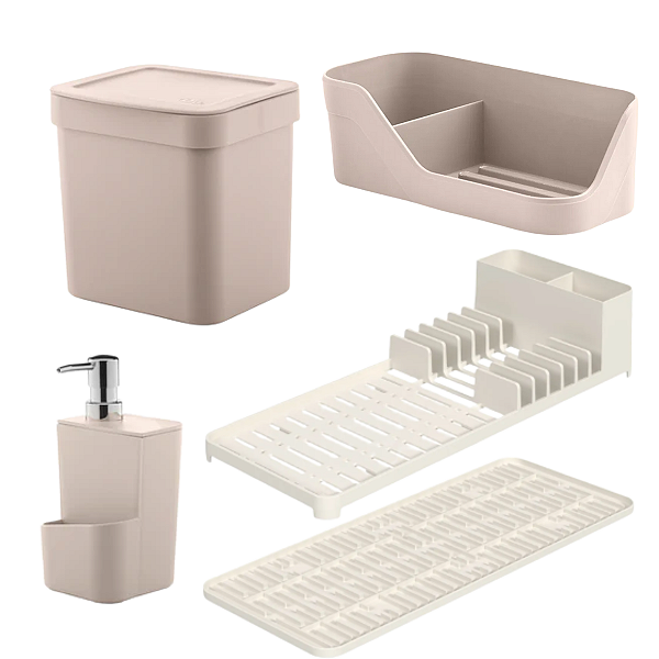 Kit Escorredor Tapete De Pia Lixeira 4,7 Dispenser Org. Pia