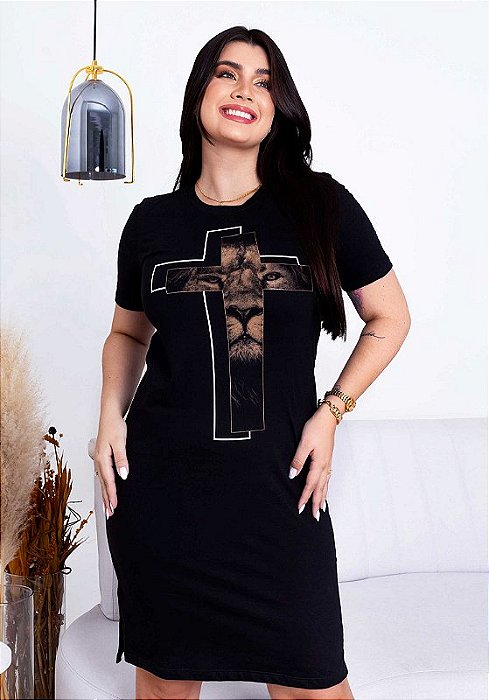VESTIDO PREMIUM ALGODÃO - CRUZ LEÃO - COR PRETO