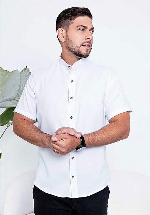 CAMISA SLIM - GOLA PADRE - MANGA CURTA - COR BRANCO