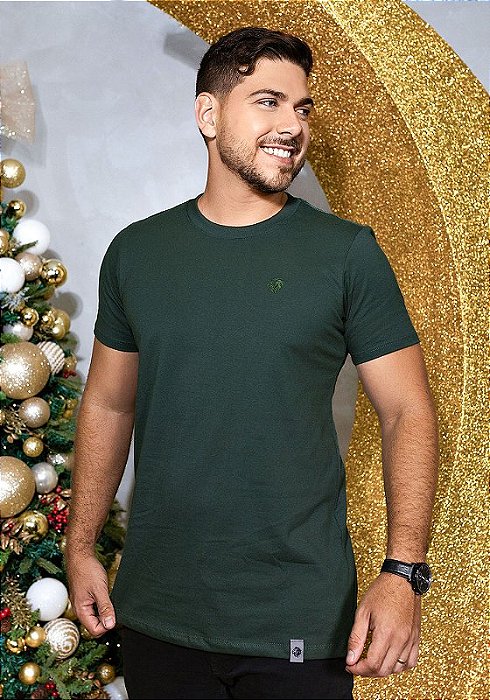 T-SHIRT MASCULINA - BASIC PREMIUM BORDADA - COR VERDE PROFUNDO