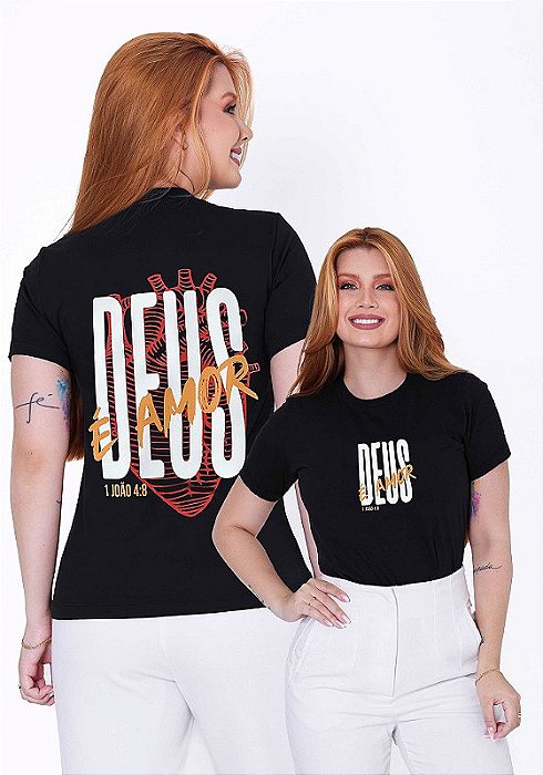 T-SHIRT FEMININA - DEUS É AMOR  - COR PRETO