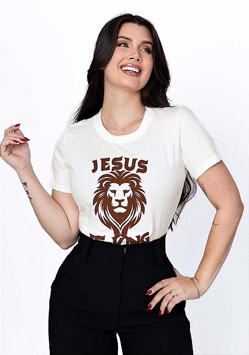T-SHIRT FEMININA - JESUS IS KING  - COR MARFIM
