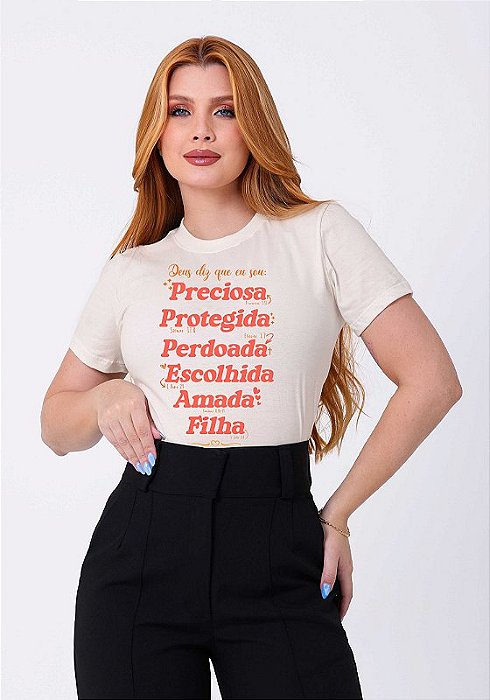 T-SHIRT FEMININA - DEUS DIZ QUE EU SOU - COR MARFIM