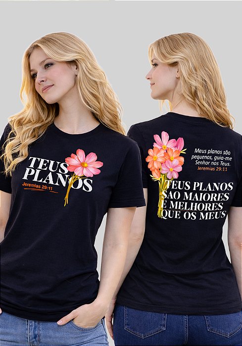 T-SHIRT FEMININA - TEUS PLANOS - COR PRETO