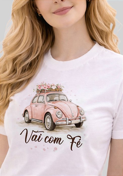 T-SHIRT FEMININA - VAI COM FÉ- COR MARFIM