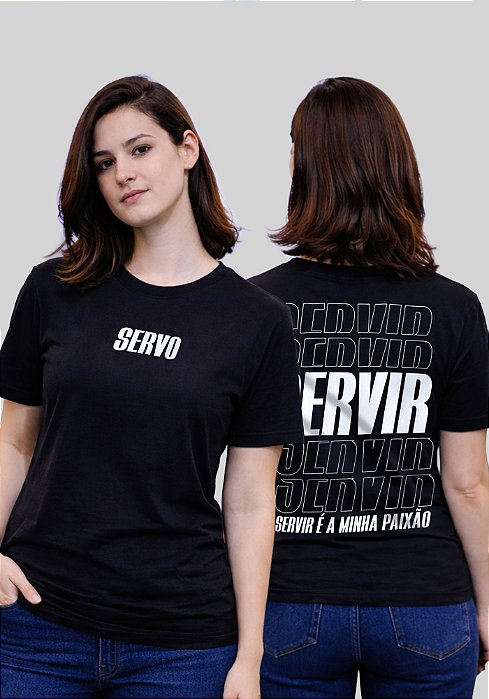 T-SHIRT FEMININA - SERVIR É MINHA PAIXÃO - COR PRETO